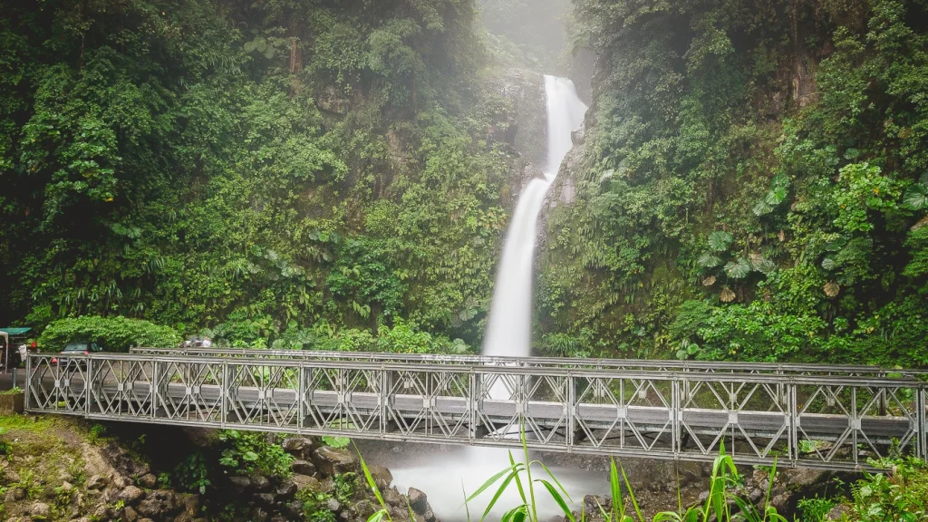 La paz waterfall with bridge Costa Rica